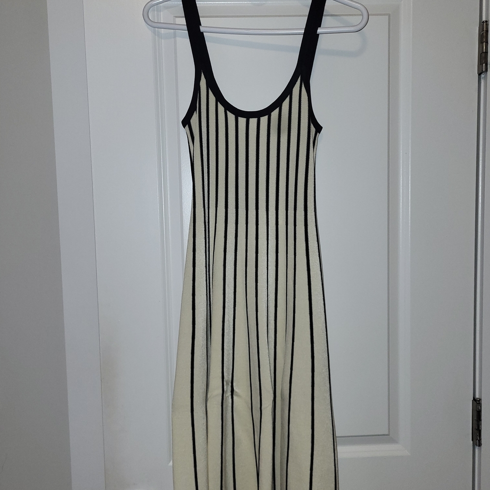 Astr Sleeveless Cream Maxi Dress with Black Vertical Stripes